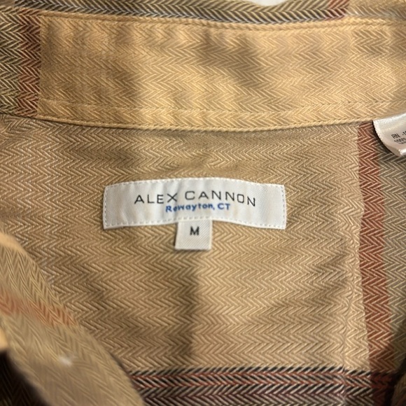 Alex Cannon 100%cotton striped plaid button down shirt w one pocket browns tans - Picture 6 of 10